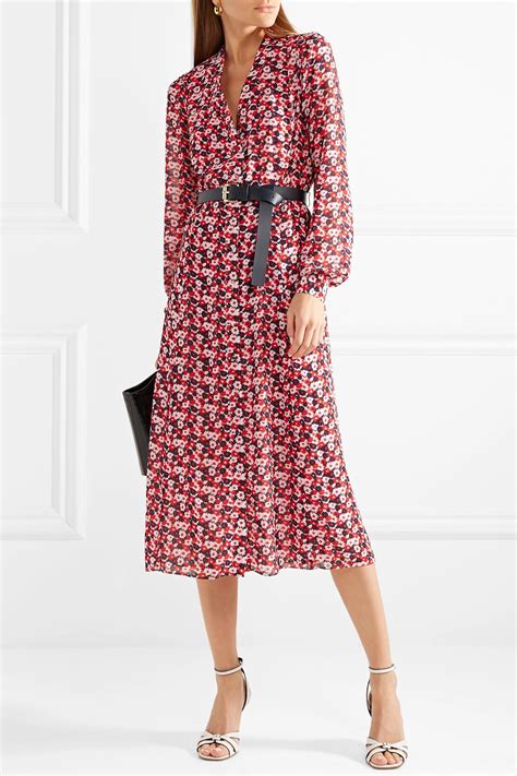 michael kors belted floral print crepe midi dress